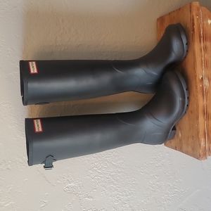 Hunter Women's Tall Back Adjustable Rain Boots Black